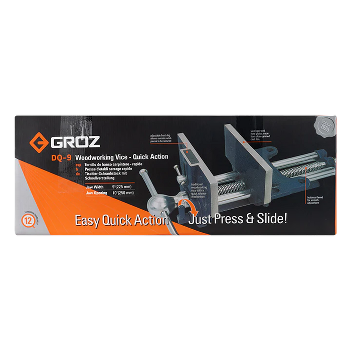 Groz Quick Release Woodworking Vise, 9", with Toe-In, Cast Iron 39009