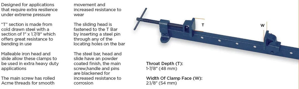 Groz T bar Clamp, Heavy Duty with Malleable Iron Head, Multiple Measuring Ranges Available 39103