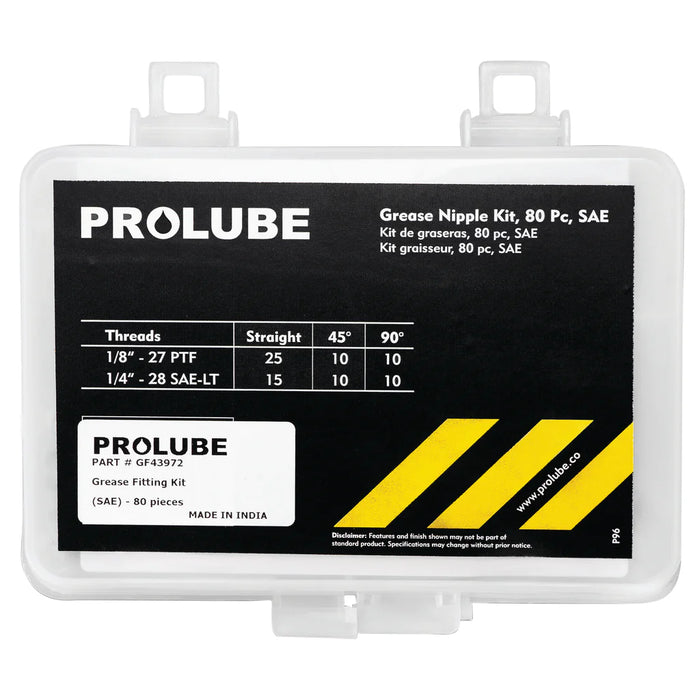PROLUBE 80 Piece SAE Grease Fitting Set, 1/8" x 27 PTF and 1/4" x 28 SAE-LT threads 43972