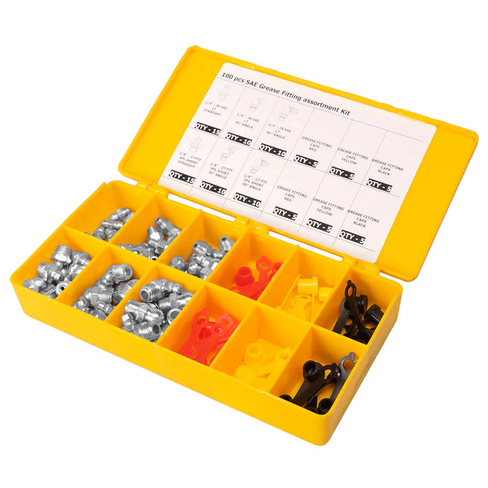 PROLUBE 100 Piece SAE Grease Fitting with Extra-Long Grease fitting Caps Set 43980