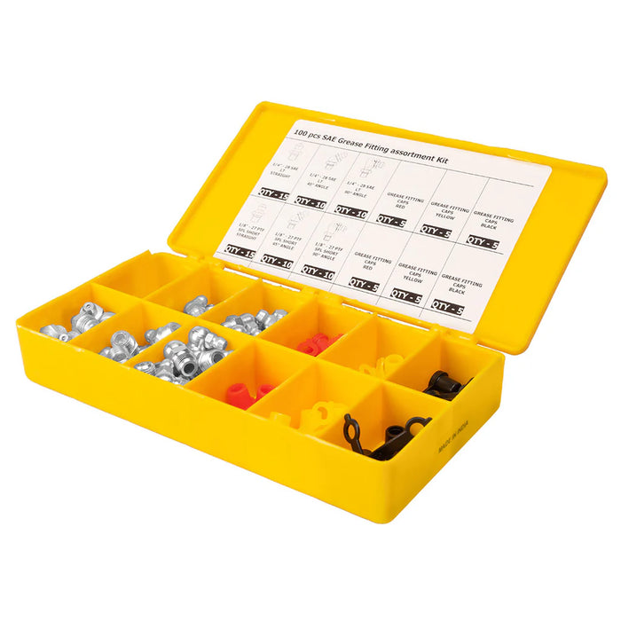 PROLUBE 100 Piece SAE Grease Fitting with Extra-Long Grease fitting Caps Set 43980