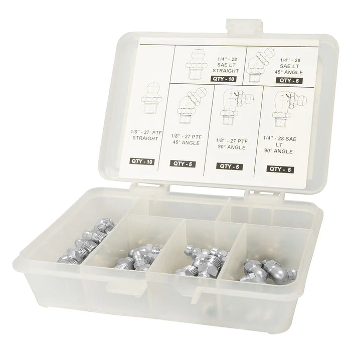 Prolube 40 Piece Stainless Steel Grease Fitting Set, 1/8" x 27 PTF and 1/4" x 28 SAE-LT Threads 43982