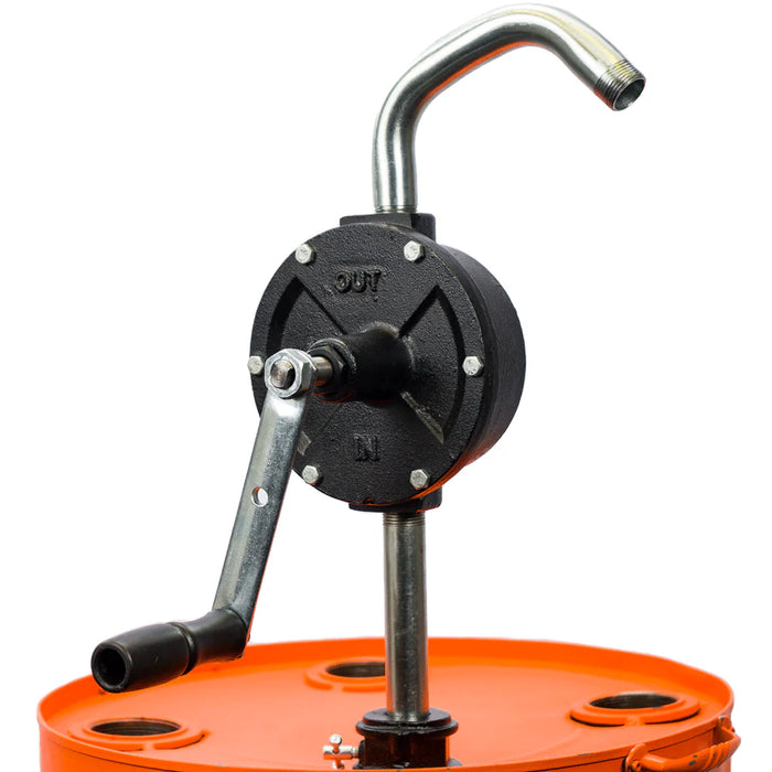 Groz Industrial Rotary Drum Pump, Vane Manual, with 8 Foot Anti-Static Hose, Non-Sparking Nozzle & Nozzle Holder 44081