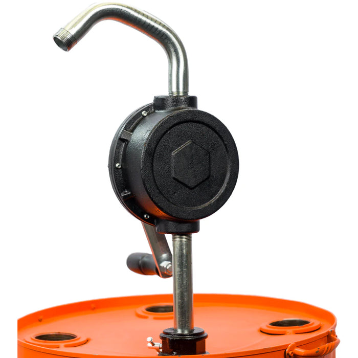 Groz Industrial Rotary Drum Pump, Vane Manual, with 8 Foot Anti-Static Hose, Non-Sparking Nozzle & Nozzle Holder 44081