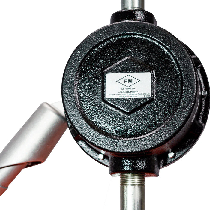 Groz Industrial Rotary Vane Manual Fuel Transfer Pump, 8 Foot Anti-Static Hose, Non-Sparking Nozzle & Nozzle Holder| Vacuum Breaker & Flame Arrestor 44082