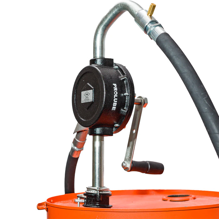 Groz Industrial Rotary Vane Manual Fuel Transfer Pump, 8 Foot Anti-Static Hose, Non-Sparking Nozzle & Nozzle Holder| Vacuum Breaker & Flame Arrestor 44082
