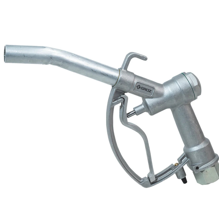 Groz Manual Fuel Nozzle with Swivel and Curved Spout, 1" NPT Inlet, 1" OD Spout 45594