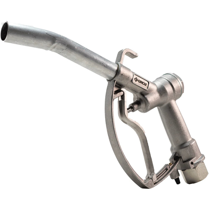 Groz Manual Fuel Nozzle with Swivel and Curved Spout, 1" NPT Inlet, 1" OD Spout 45594