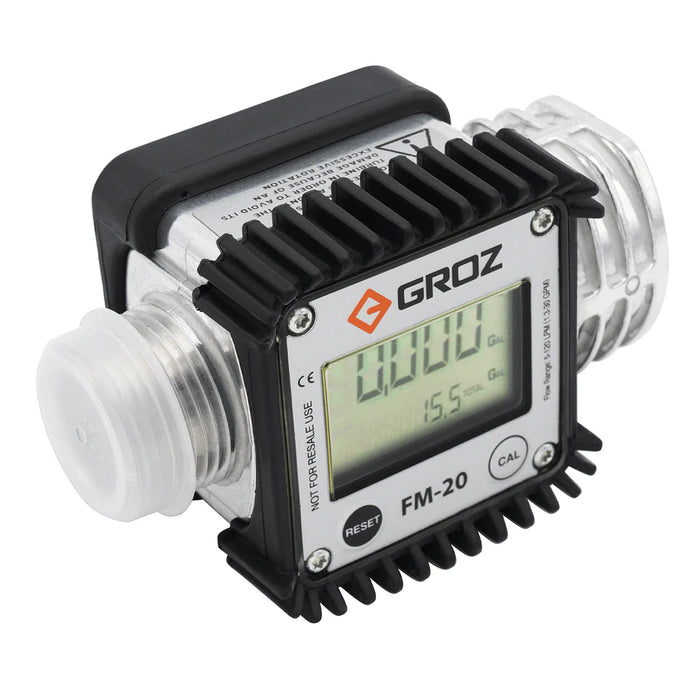 Groz Digital Turbine Fuel Meter, 1" NPT Bi-Directional Inlet and Outlet threads 45651