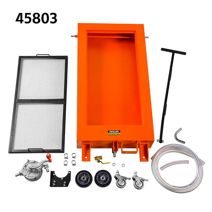 Prolube Low Profile Oil Drain with Anti Splash Screen, with Gravity Drain or Manual Rotary Pump 45803