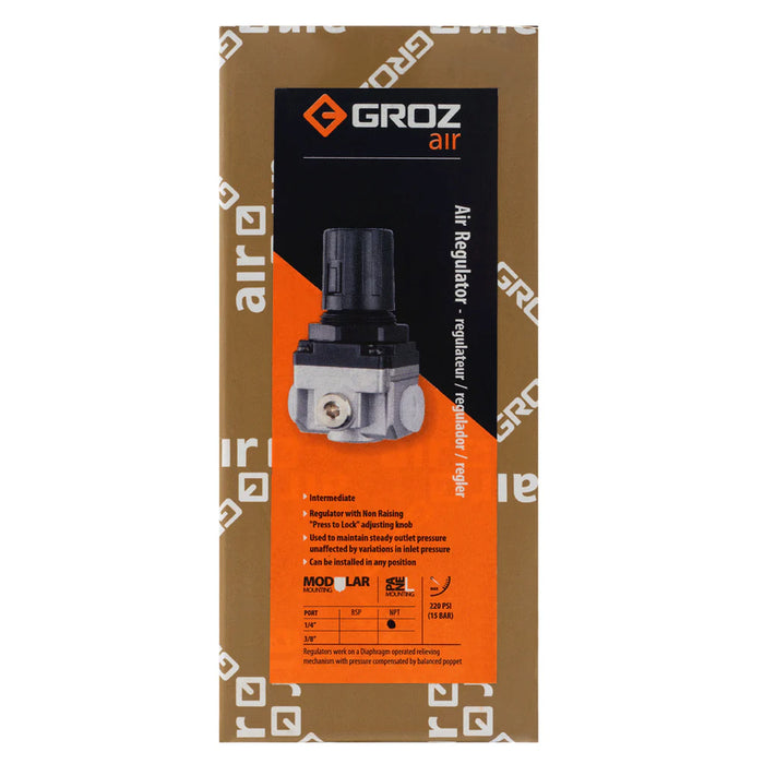 Groz Air Regulator - Miniature, Intermediate, or Standard - 1/4" NPT, 1/2" NPT, or 3/8" NPT 60051