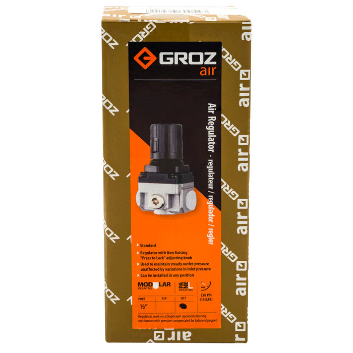 Groz Air Regulator - Miniature, Intermediate, or Standard - 1/4" NPT, 1/2" NPT, or 3/8" NPT 60052