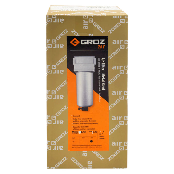 Groz Standard Air Filter with Metal Bowl, 1/2" NPT 60182