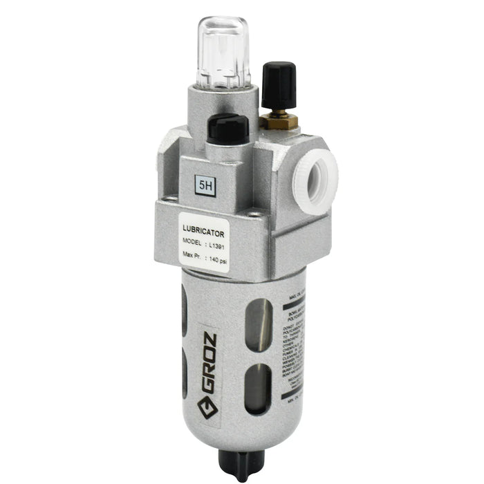 Groz Air Lubricator with Polycarbonate Bowl, Multiple Port sizes available 60256
