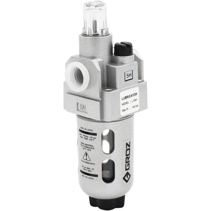 Groz Air Lubricator with Polycarbonate Bowl, Multiple Port sizes available 60251