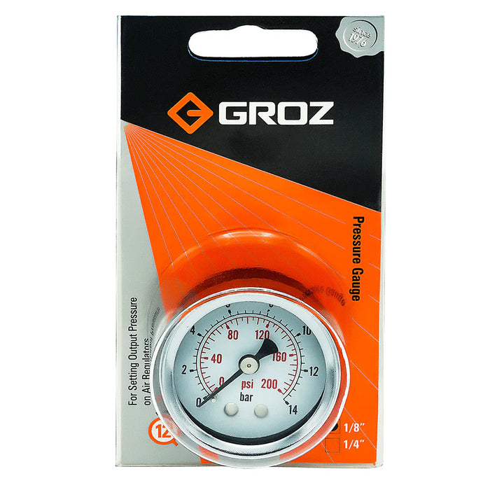 Groz Pressure Gauge Dual PSI/BAR Scale with Back Mount - 1/8" or 1/4" NPT 60636