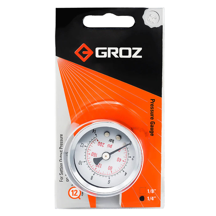 Groz Pressure Gauge Dual PSI/BAR Scale with Back Mount - 1/8" or 1/4" NPT 60636