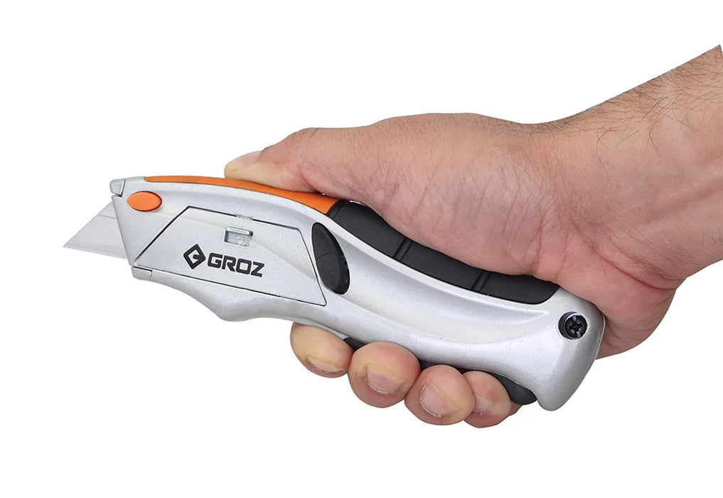 Groz Retractable Utility Knife, with Blade Storage for up to 6 Extra Blades 61500