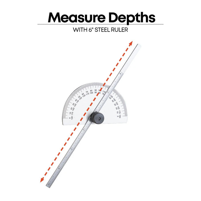 Rectangular Depth Scale Groz Rectangular Head Depth Gauge with Protractor, 6 inch Steel Ruler ...