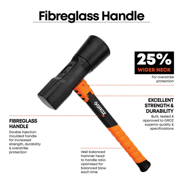 Groz 16" Tire Hammer with Fiberglass Handle, 5.5 lb Dual Rubber and Steel Head 34770