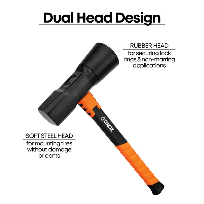 Groz 16" Tire Hammer with Fiberglass Handle, 5.5 lb Dual Rubber and Steel Head 34770