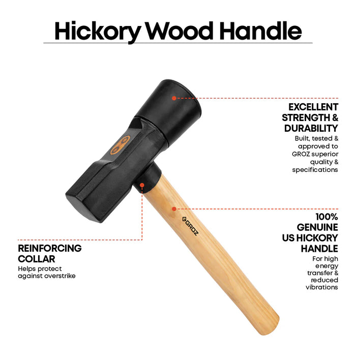Groz 16" Tire Hammer with Hickory Wood Handle, 5.5 lb Dual Rubber and Steel Head 34780