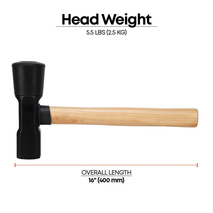Groz 16" Tire Hammer with Hickory Wood Handle, 5.5 lb Dual Rubber and Steel Head 34780