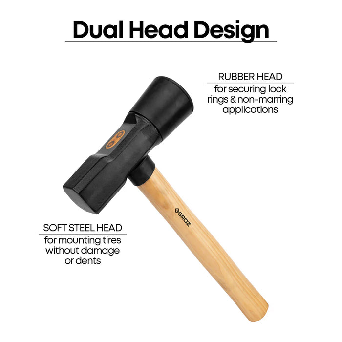 Groz 16" Tire Hammer with Hickory Wood Handle, 5.5 lb Dual Rubber and Steel Head 34780