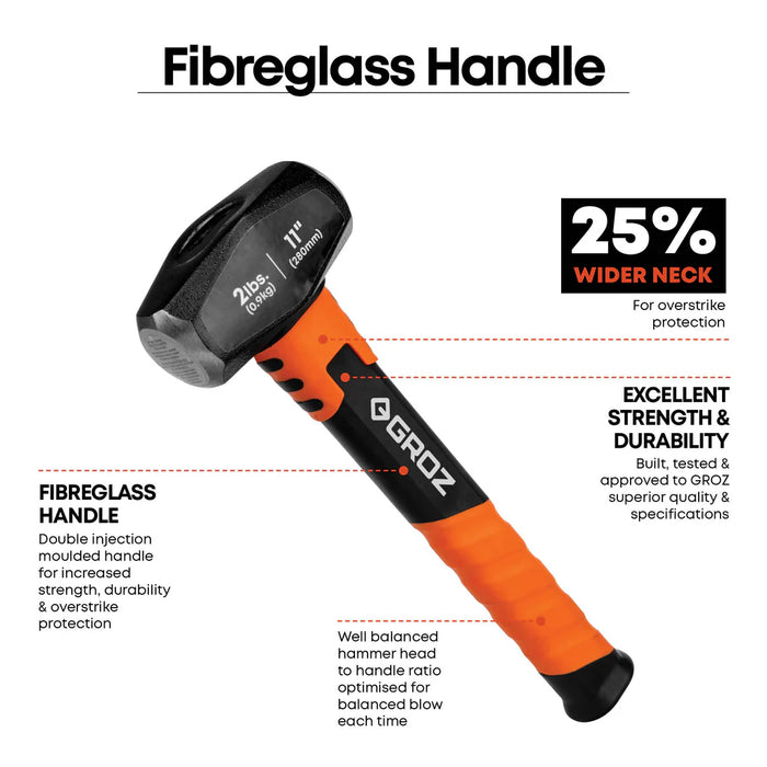 Groz 2 lb Head Drilling Hammer with 11 inch Fiberglass Handle 36560