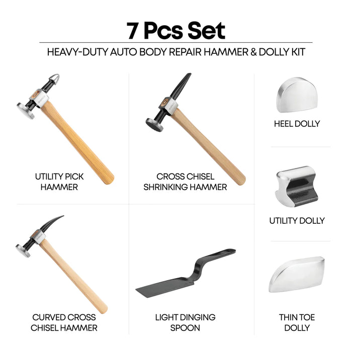 Groz Auto Body Repair Hammer Kit, 7 Piece Set 36861