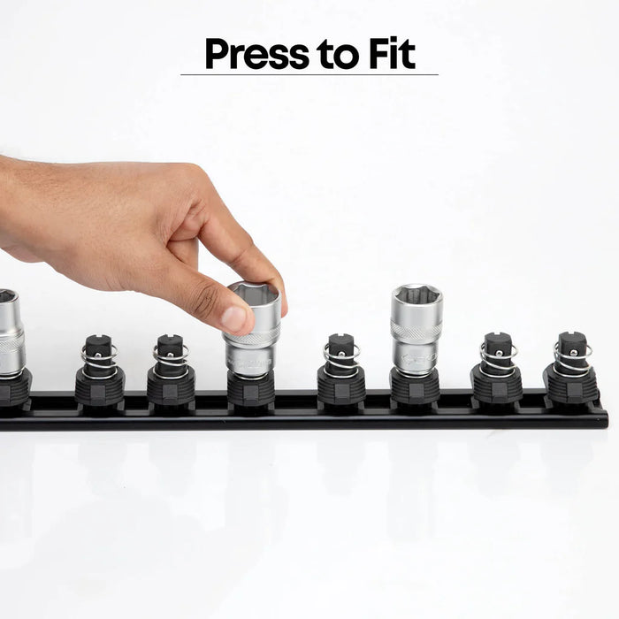 Groz Quick Release Socket Rail, 12 Clips - 3/8", 1/4", or 1/2" Drive Size 40945