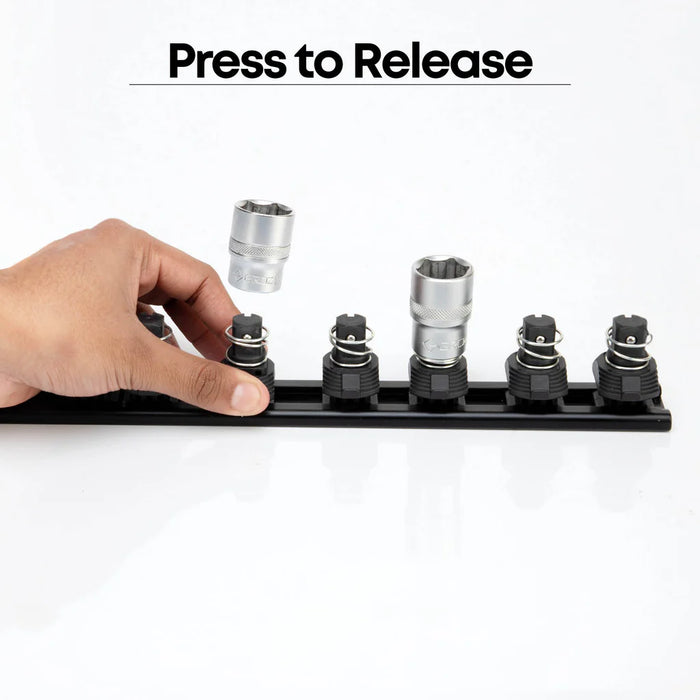 Groz Quick Release Socket Rail, 12 Clips - 3/8", 1/4", or 1/2" Drive Size 40941