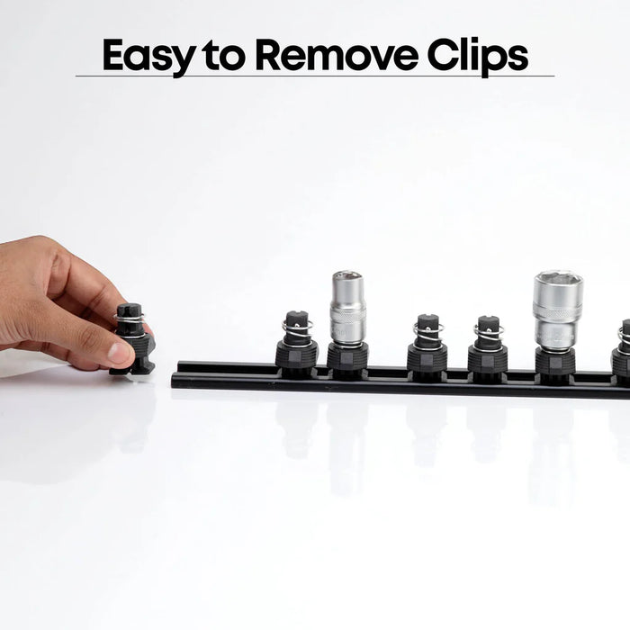 Groz Quick Release Socket Rail, 12 Clips - 3/8", 1/4", or 1/2" Drive Size 40941