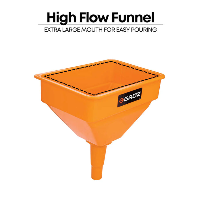Groz High Flow Fuel and Oil Funnel with Filter Screen, with 1.2 Gallon Capacity 41931