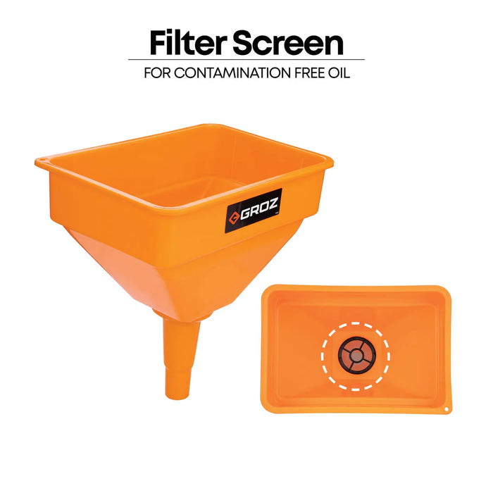 Groz High Flow Fuel and Oil Funnel with Filter Screen, with 1.2 Gallon Capacity 41931