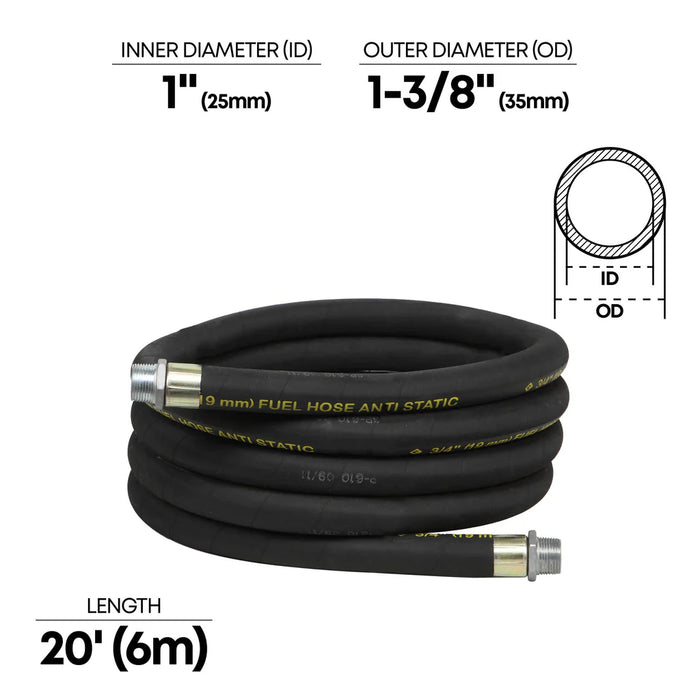 Groz 20' Replacement Anti-Static Fuel Hose, 1" NPT 44089