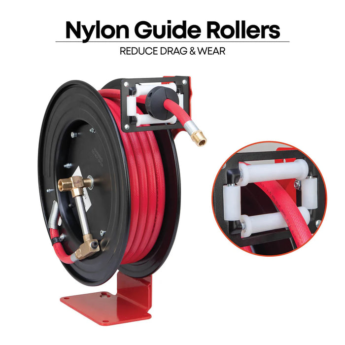 Prolube Single Arm Air and Water Hose Reel, Low Pressure - 3/8" or 1/2" NPT Hose 47923