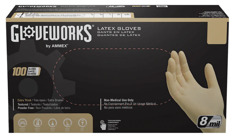 MT-RSR 8mil Latex Gloves w/ Texture - Cream/White - Medium 36-11-100M