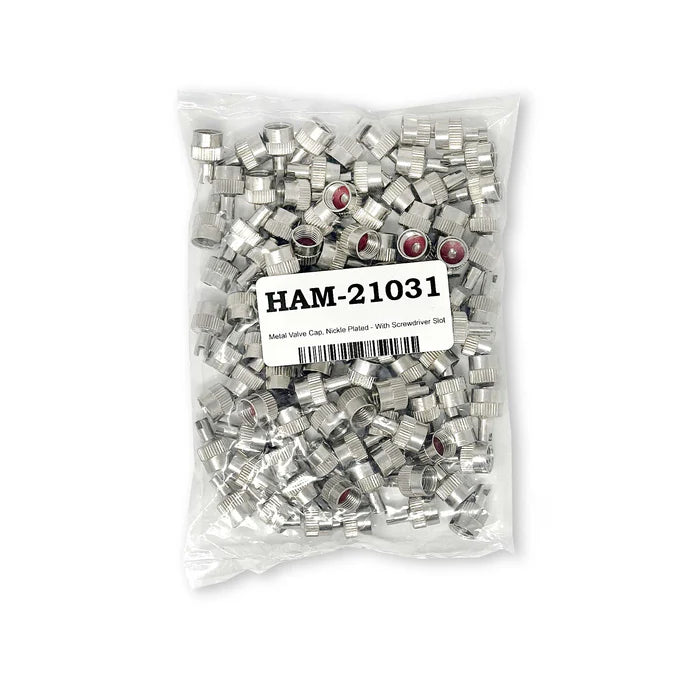MT-RSR Metal Valve Cap, Nickle Plated - With Core Remover - Bag of 100 HAM-21031