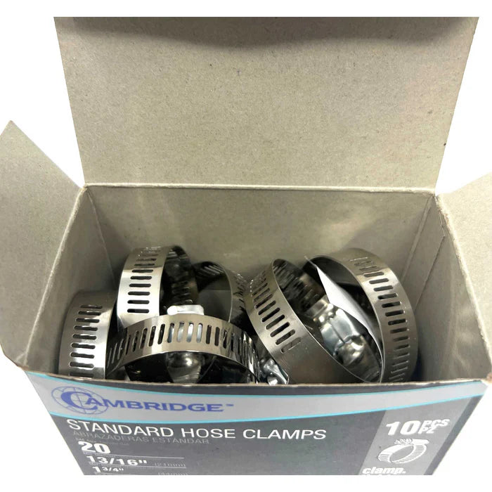 MT-RSR #20 - 13/16 TO 1-3/4 STANDARD HOSE CLAMP (Box of 10) HC2-20E