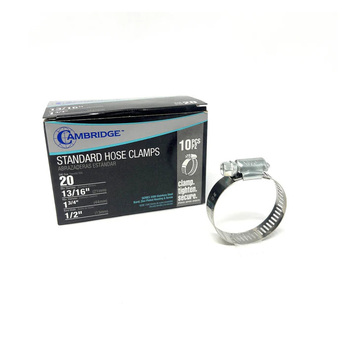 MT-RSR #20 - 13/16 TO 1-3/4 STANDARD HOSE CLAMP (Box of 10) HC2-20E