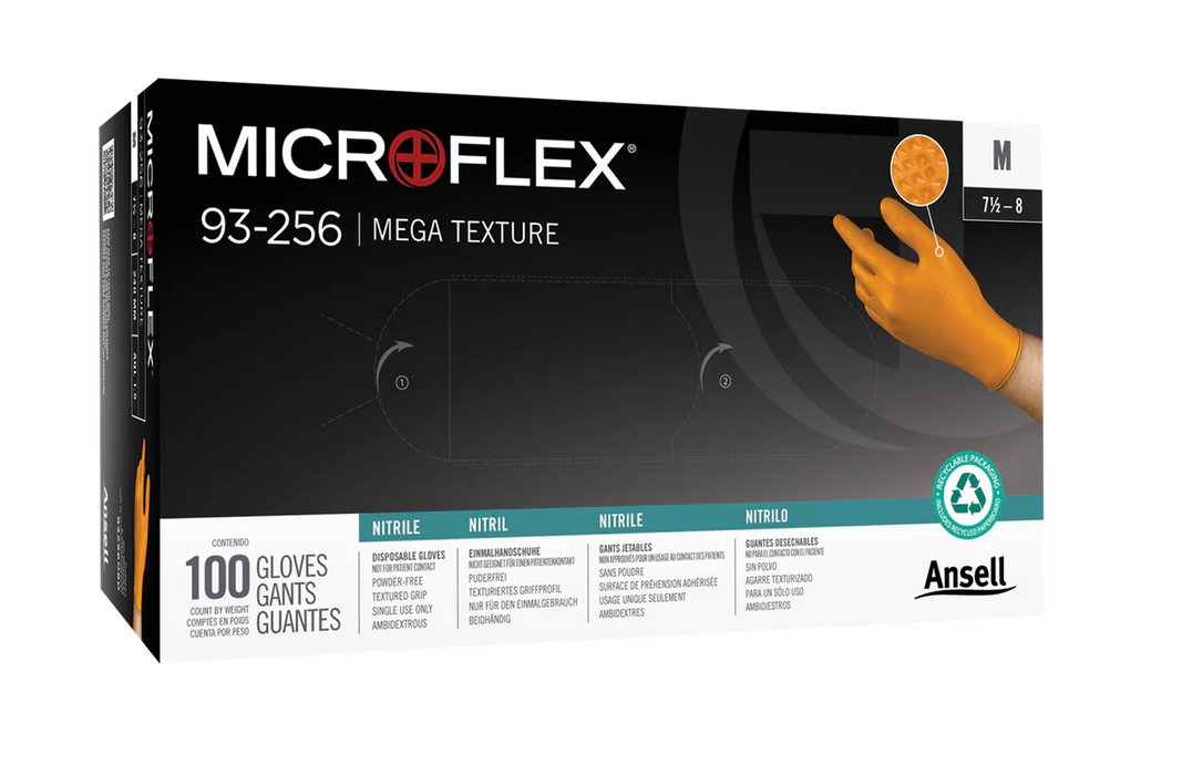 MT-RSR 5mil Nitrile Gloves w/ Mega Texture - Orange - Large (100bx) 36-10A1-100L