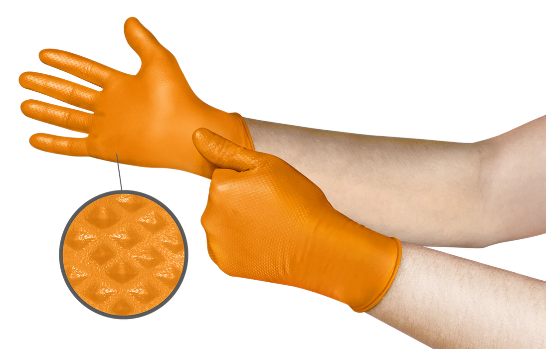 MT-RSR 5mil Nitrile Gloves w/ Mega Texture - Orange - Large (100bx) 36-10A1-100L