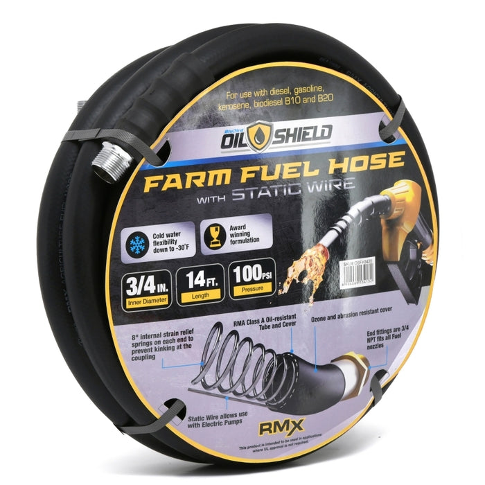 BluBird OilShield 3/4" x 14' Rubber Farm Fuel Transfer Hose with Static Wire OSFH3414