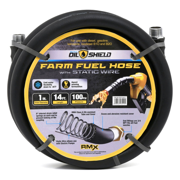 BluBird OilShield 1" x 14' Rubber Farm Fuel Transfer Hose with Static Wire OSFHONE14