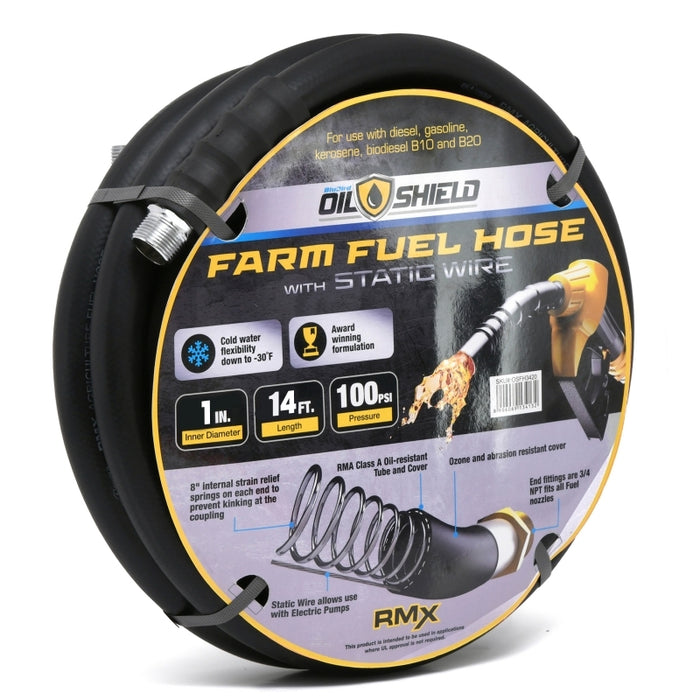 BluBird OilShield 1" x 14' Rubber Farm Fuel Transfer Hose with Static Wire OSFHONE14
