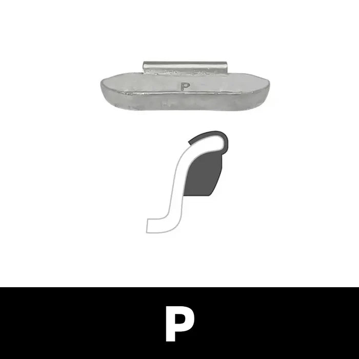 MT-RSR Uncoated Zinc Clip-On Wheel Weights - P Profile - 1.25 oz WW-Z-P-125U