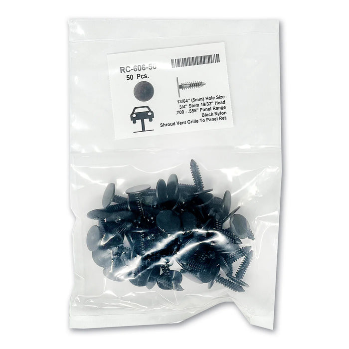 MT-RSR Black Nylon Shroud Vent Ret - 13/64"Hole 19/32" Hd 3/4" Stem (50pk) RC-606-50