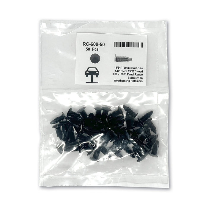 MT-RSR Black Nylon Weatherstrip Ret - 13/64" Hole 19/32" Head (50pk) RC-609-50