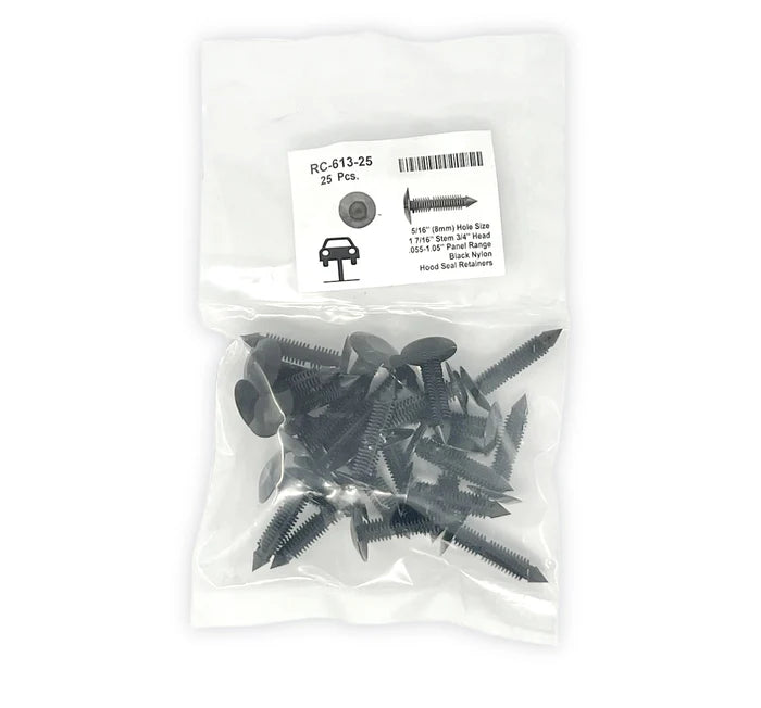 MT-RSR Black Universal Nylon Hood Seal Retainer Head Diameter 3/4", Stem Diameter 5/16", Stem Length 1-3/8" GM # 14074081 (Pack of 25) RC-613-25